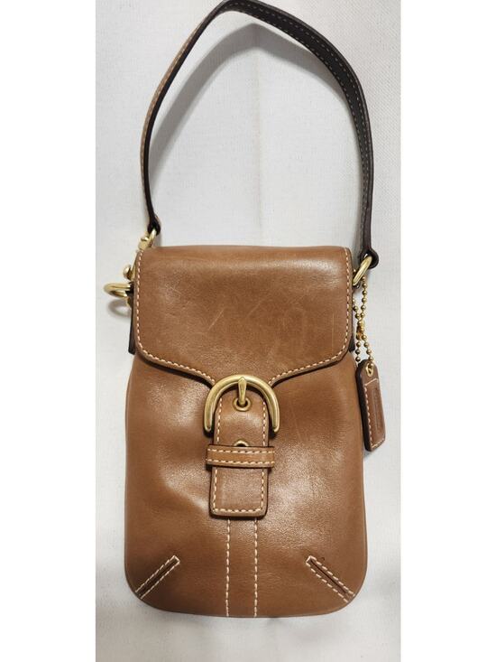 Coach Handbags - Coach Soho Wristlet Flap Buckle Camel Leather mini Pouch Wallet